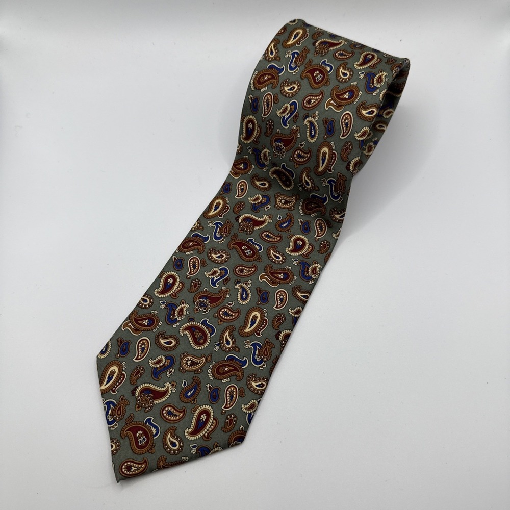 ROBERTA FIRENZE 100% Seta Silk Made in Italy Green Paisley Necktie‎